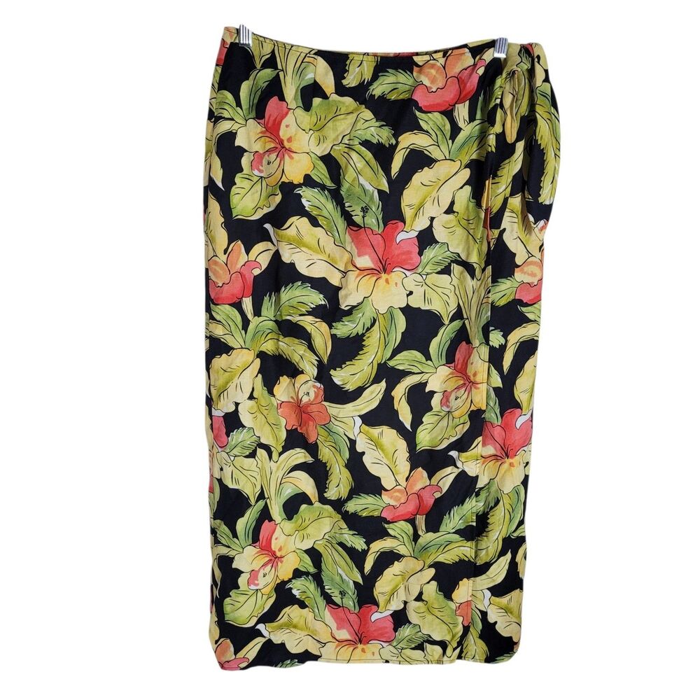 Talbots Linen Blend Wrap Skirt Women's Size 14 Tropical Floral Beach Resort VTG